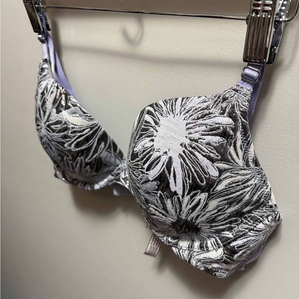 Victoria's Secret Purple and Silver Floral Push Up Bra